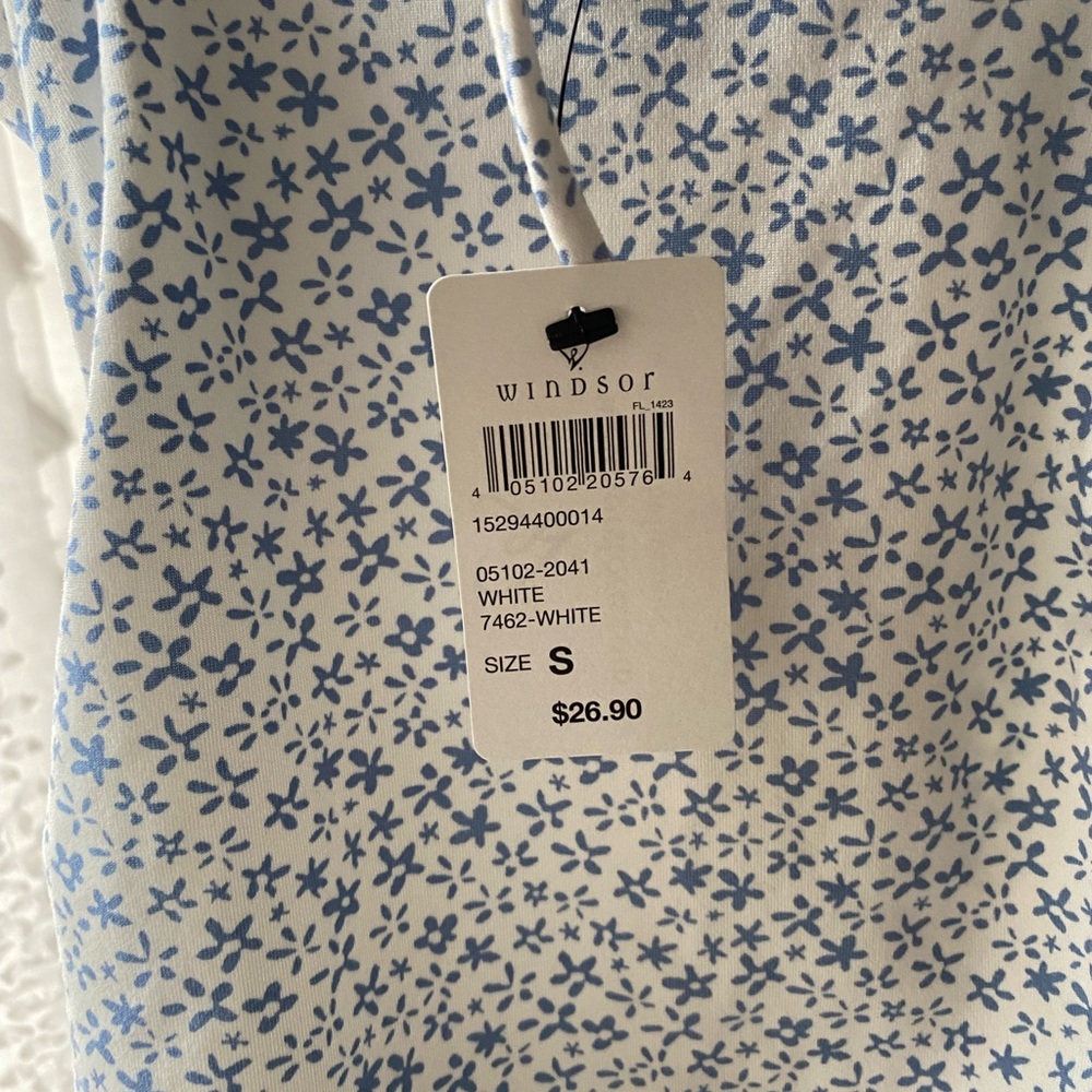 Windsor White and Blue Floral Dress - Size S